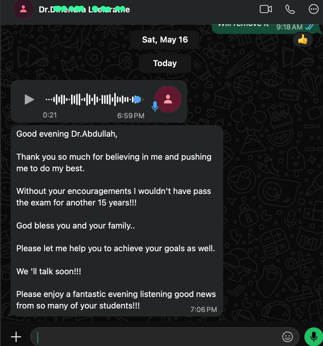 Student testimonial